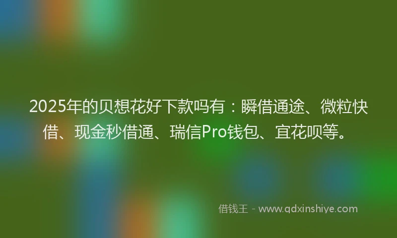 2025年的贝想花好下款吗有：瞬借通途、微粒快借、现金秒借通、瑞信Pro钱包、宜花呗等。
