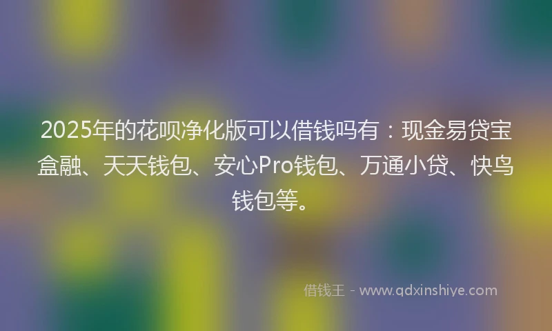 2025年的花呗净化版可以借钱吗有：现金易贷宝盒融、天天钱包、安心Pro钱包、万通小贷、快鸟钱包等。