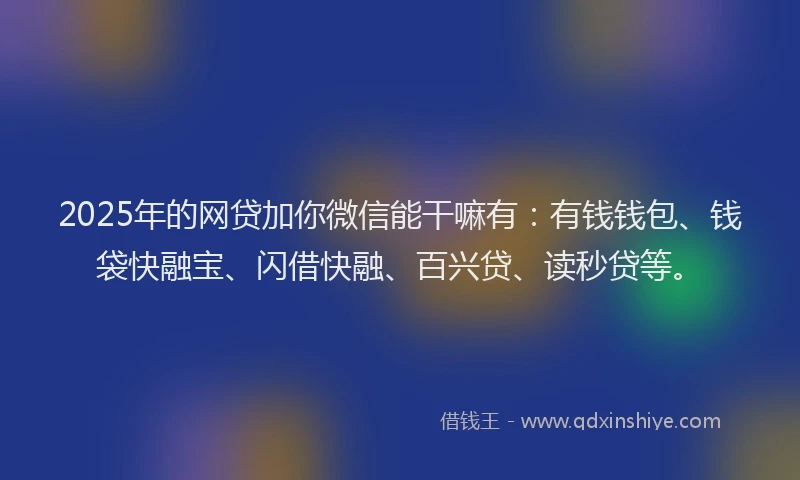 2025年的网贷加你微信能干嘛有：有钱钱包、钱袋快融宝、闪借快融、百兴贷、读秒贷等。