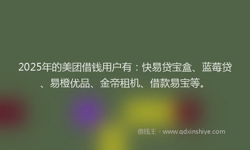 2025年的美团借钱用户有：快易贷宝盒、蓝莓贷、易橙优品、金帝租机、借款易宝等。
