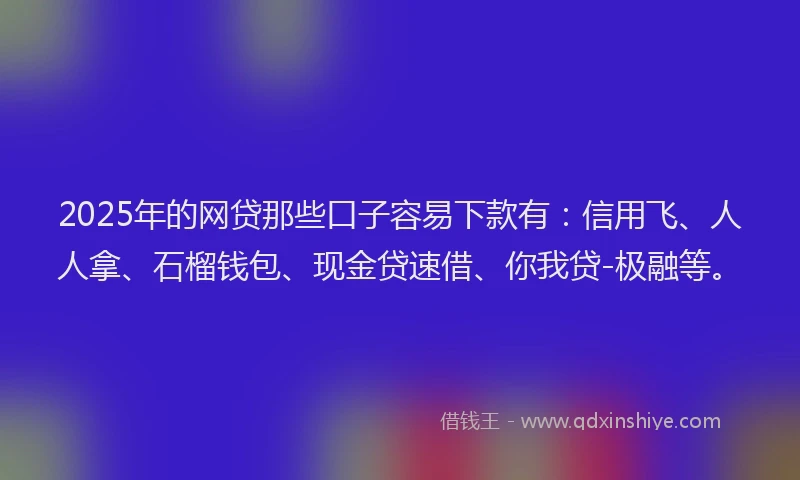 2025年的网贷那些口子容易下款有：信用飞、人人拿、石榴钱包、现金贷速借、你我贷-极融等。