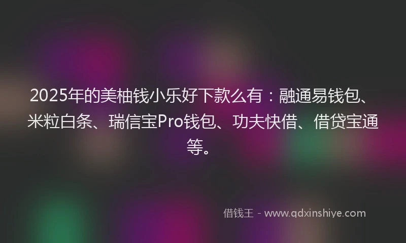 2025年的美柚钱小乐好下款么有：融通易钱包、米粒白条、瑞信宝Pro钱包、功夫快借、借贷宝通等。