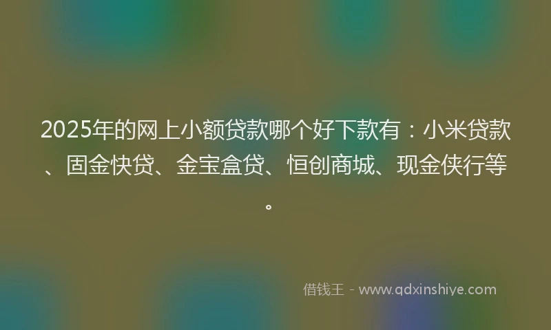 2025年的网上小额贷款哪个好下款有：小米贷款、固金快贷、金宝盒贷、恒创商城、现金侠行等。