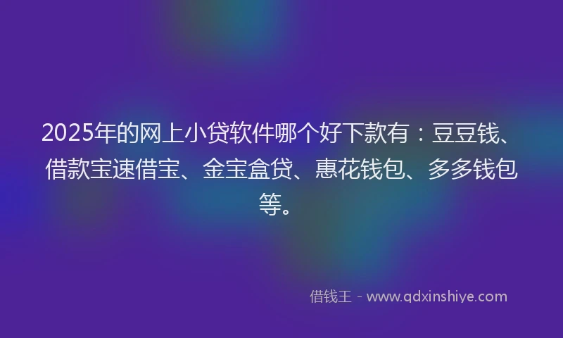 2025年的网上小贷软件哪个好下款有：豆豆钱、借款宝速借宝、金宝盒贷、惠花钱包、多多钱包等。