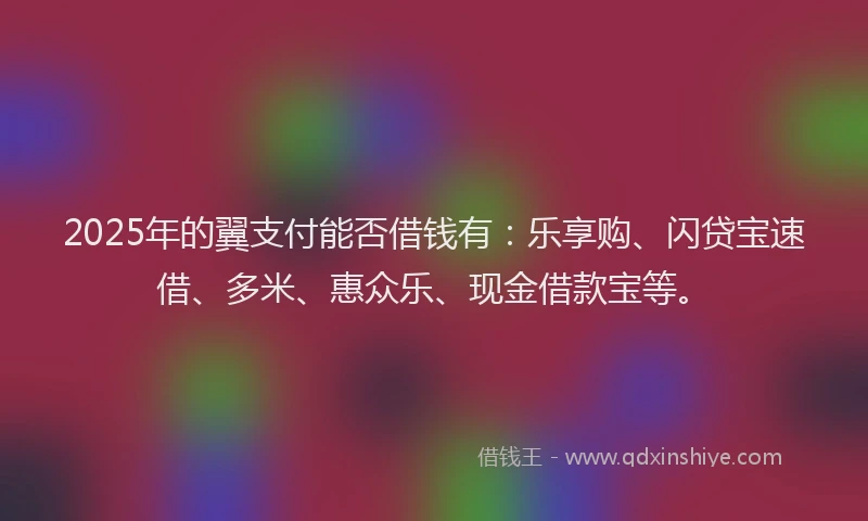 2025年的翼支付能否借钱有：乐享购、闪贷宝速借、多米、惠众乐、现金借款宝等。