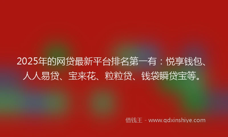 2025年的网贷最新平台排名第一有：悦享钱包、人人易贷、宝来花、粒粒贷、钱袋瞬贷宝等。