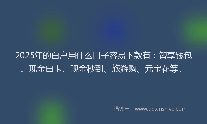 2025年的白户用什么口子容易下款有：智享钱包、现金白卡、现金秒到、旅游购、元宝花等。