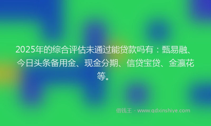 2025年的综合评估未通过能贷款吗有：甄易融、今日头条备用金、现金分期、信贷宝贷、金瀛花等。