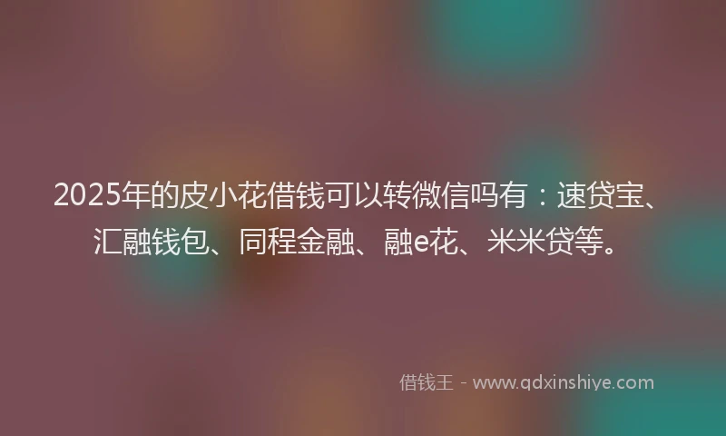 2025年的皮小花借钱可以转微信吗有：速贷宝、汇融钱包、同程金融、融e花、米米贷等。