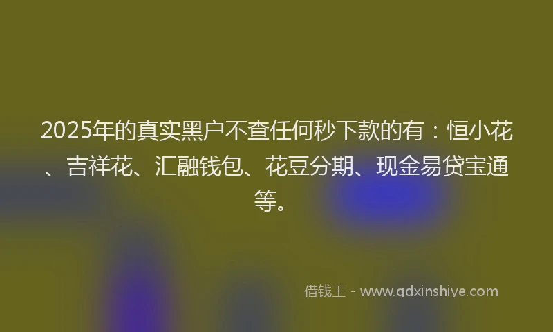 2025年的真实黑户不查任何秒下款的有：恒小花、吉祥花、汇融钱包、花豆分期、现金易贷宝通等。