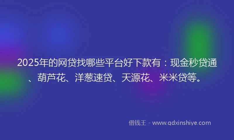 2025年的网贷找哪些平台好下款有：现金秒贷通、葫芦花、洋葱速贷、天源花、米米贷等。
