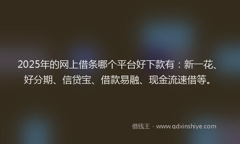 2025年的网上借条哪个平台好下款有：新一花、好分期、信贷宝、借款易融、现金流速借等。