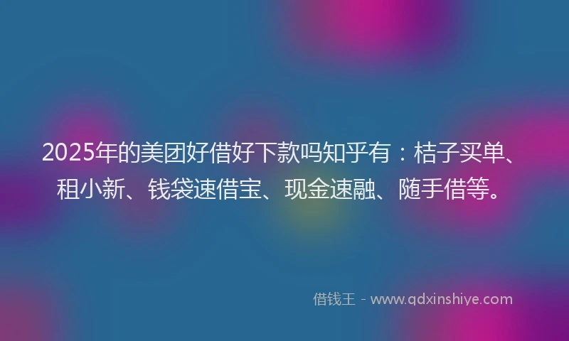 2025年的美团好借好下款吗知乎有：桔子买单、租小新、钱袋速借宝、现金速融、随手借等。