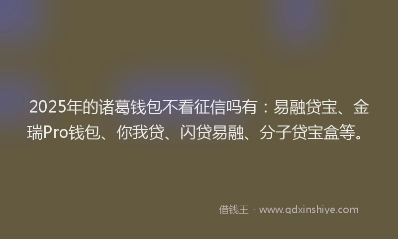 2025年的诸葛钱包不看征信吗有：易融贷宝、金瑞Pro钱包、你我贷、闪贷易融、分子贷宝盒等。