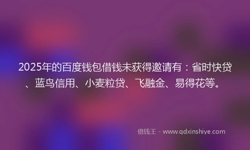2025年的百度钱包借钱未获得邀请有：省时快贷、蓝鸟信用、小麦粒贷、飞融金、易得花等。