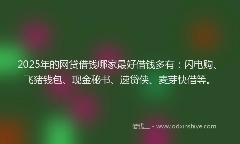 2025年的网贷借钱哪家最好借钱多有：闪电购、飞猪钱包、现金秘书、速贷侠、麦芽快借等。