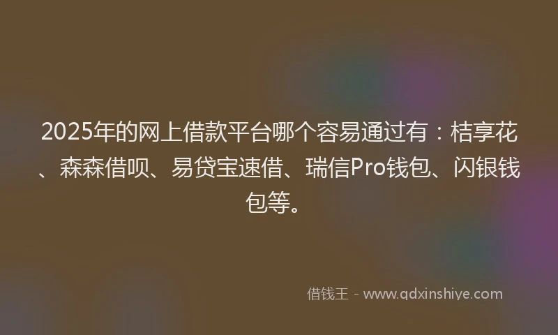 2025年的网上借款平台哪个容易通过有：桔享花、森森借呗、易贷宝速借、瑞信Pro钱包、闪银钱包等。