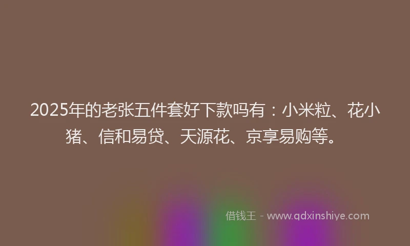 2025年的老张五件套好下款吗有：小米粒、花小猪、信和易贷、天源花、京享易购等。