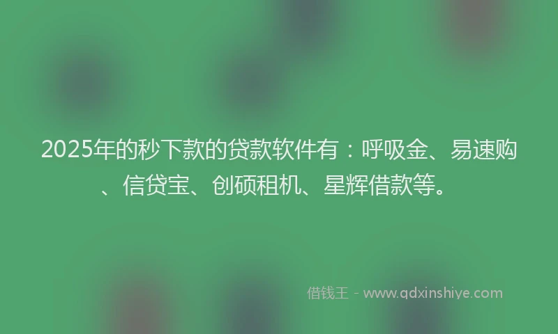 2025年的秒下款的贷款软件有：呼吸金、易速购、信贷宝、创硕租机、星辉借款等。