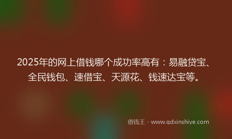2025年的网上借钱哪个成功率高有：易融贷宝、全民钱包、速借宝、天源花、钱速达宝等。