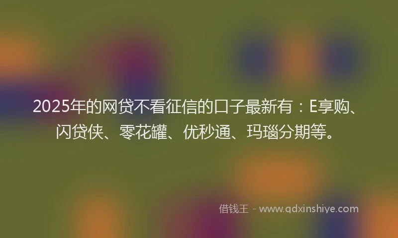 2025年的网贷不看征信的口子最新有：E享购、闪贷侠、零花罐、优秒通、玛瑙分期等。