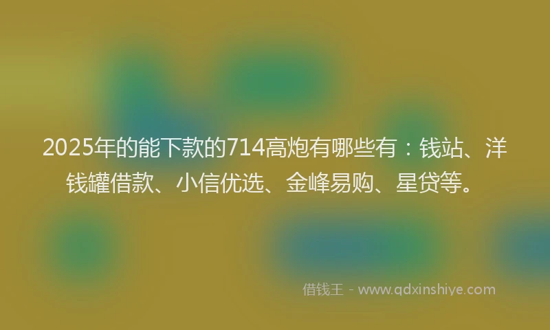2025年的能下款的714高炮有哪些有：钱站、洋钱罐借款、小信优选、金峰易购、星贷等。