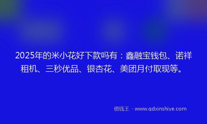 2025年的米小花好下款吗有：鑫融宝钱包、诺祥租机、三秒优品、银杏花、美团月付取现等。