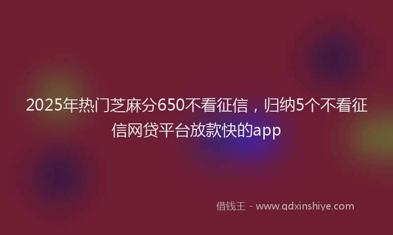 2025年热门芝麻分650不看征信，归纳5个不看征信网贷平台放款快的app