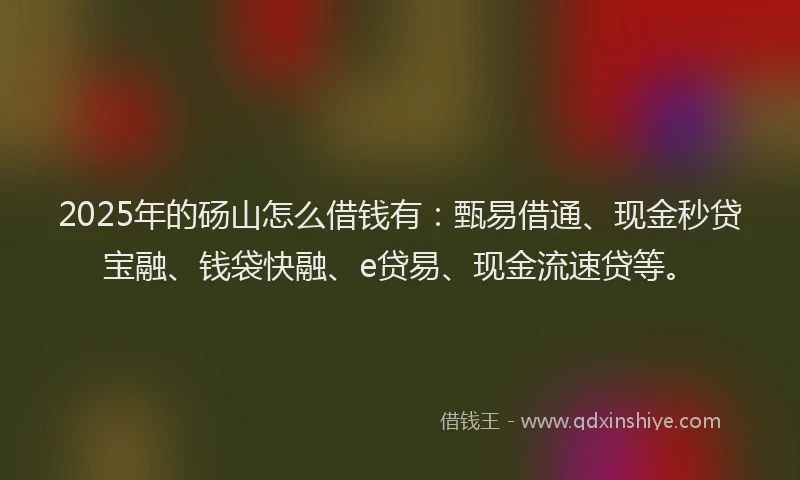 2025年的砀山怎么借钱有：甄易借通、现金秒贷宝融、钱袋快融、e贷易、现金流速贷等。