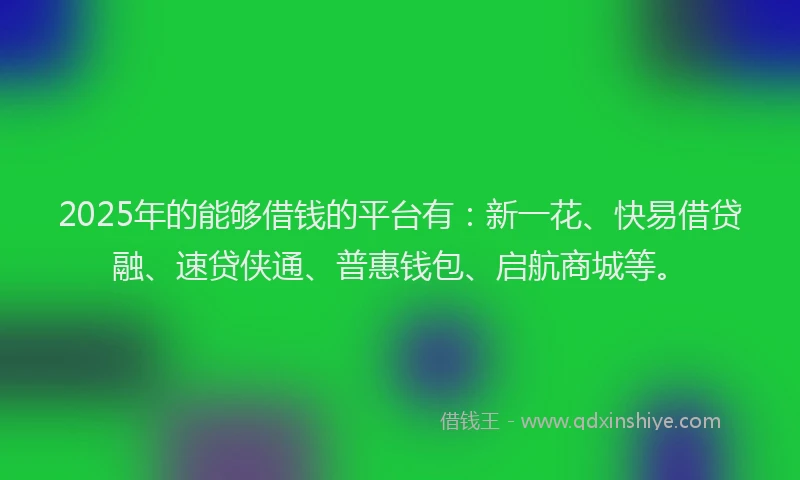 2025年的能够借钱的平台有：新一花、快易借贷融、速贷侠通、普惠钱包、启航商城等。