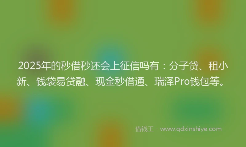 2025年的秒借秒还会上征信吗有：分子贷、租小新、钱袋易贷融、现金秒借通、瑞泽Pro钱包等。