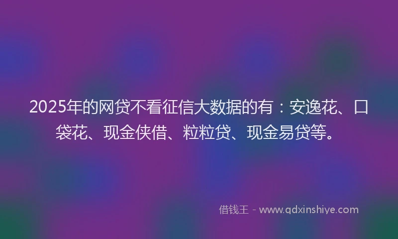 2025年的网贷不看征信大数据的有：安逸花、口袋花、现金侠借、粒粒贷、现金易贷等。