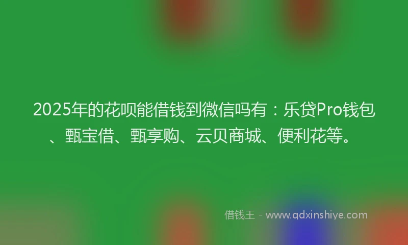 2025年的花呗能借钱到微信吗有：乐贷Pro钱包、甄宝借、甄享购、云贝商城、便利花等。