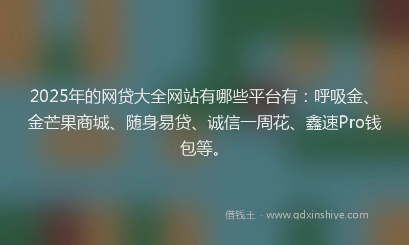 2025年的网贷大全网站有哪些平台有：呼吸金、金芒果商城、随身易贷、诚信一周花、鑫速Pro钱包等。