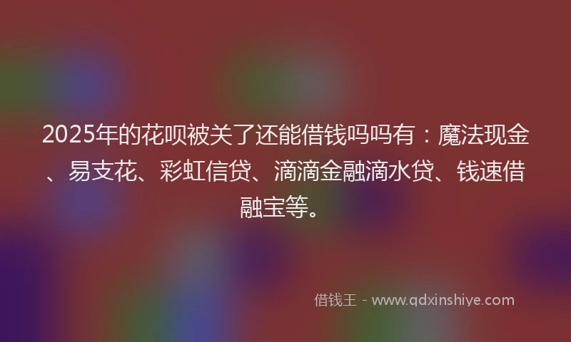 2025年的花呗被关了还能借钱吗吗有：魔法现金、易支花、彩虹信贷、滴滴金融滴水贷、钱速借融宝等。