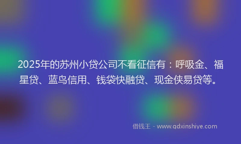 2025年的苏州小贷公司不看征信有：呼吸金、福星贷、蓝鸟信用、钱袋快融贷、现金侠易贷等。
