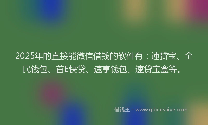 2025年的直接能微信借钱的软件有：速贷宝、全民钱包、首E快贷、速享钱包、速贷宝盒等。