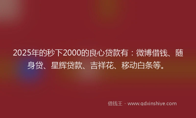 2025年的秒下2000的良心贷款有：微博借钱、随身贷、星辉贷款、吉祥花、移动白条等。