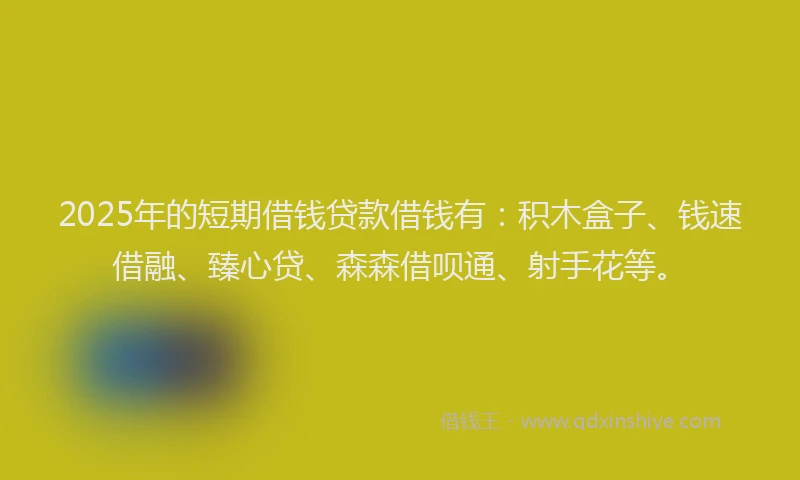 2025年的短期借钱贷款借钱有：积木盒子、钱速借融、臻心贷、森森借呗通、射手花等。