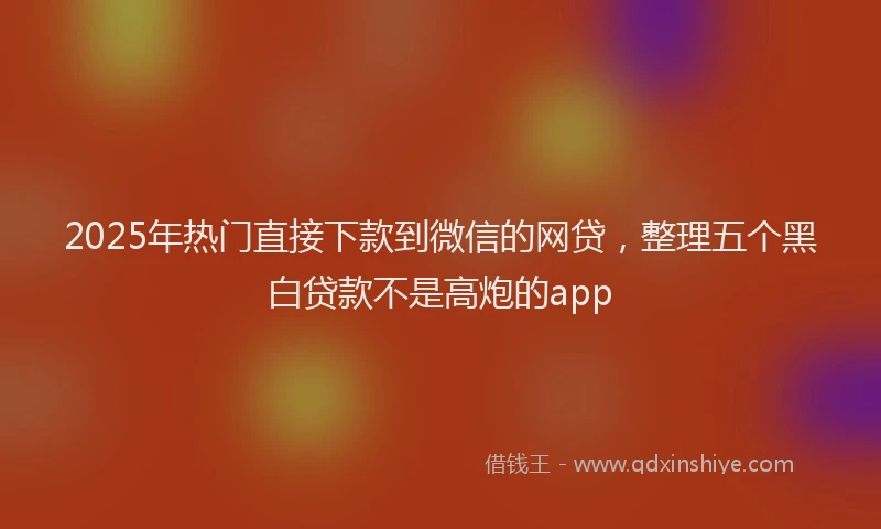 2025年热门直接下款到微信的网贷，整理五个黑白贷款不是高炮的app