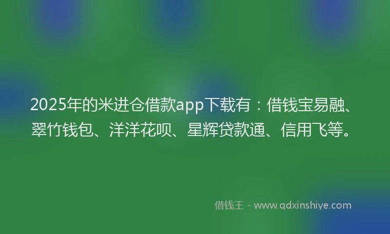 2025年的米进仓借款app下载有：借钱宝易融、翠竹钱包、洋洋花呗、星辉贷款通、信用飞等。