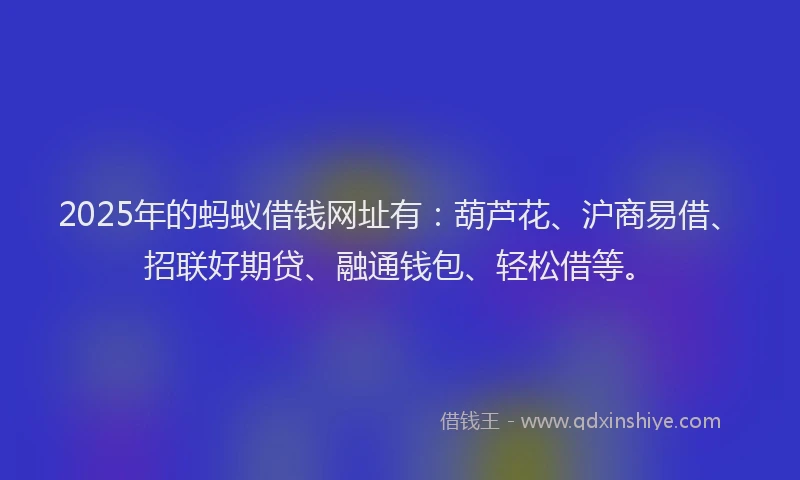 2025年的蚂蚁借钱网址有：葫芦花、沪商易借、招联好期贷、融通钱包、轻松借等。
