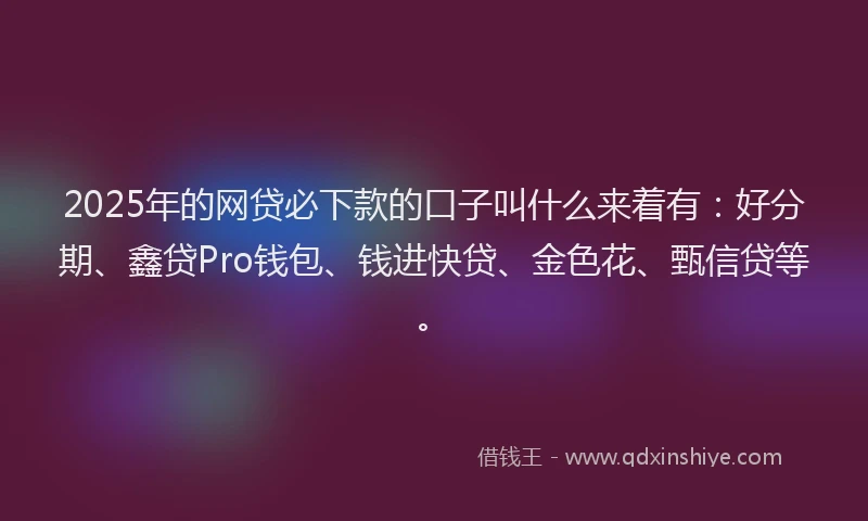 2025年的网贷必下款的口子叫什么来着有：好分期、鑫贷Pro钱包、钱进快贷、金色花、甄信贷等。