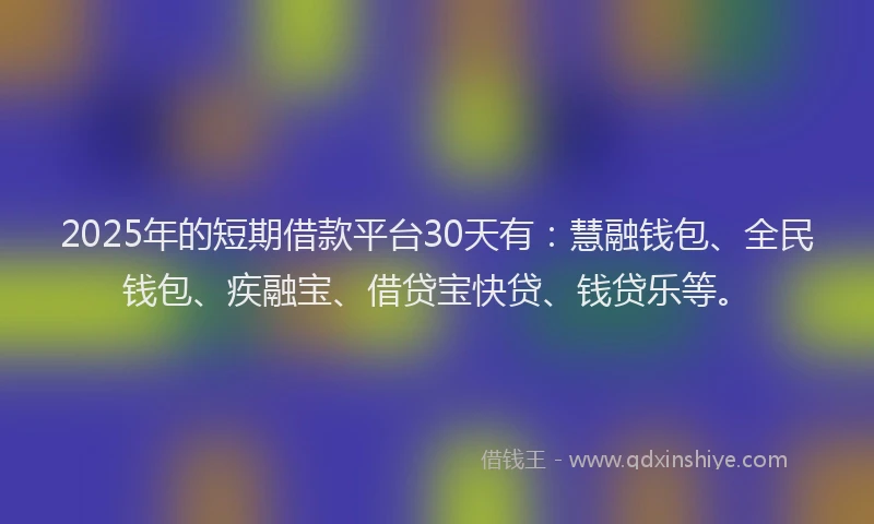2025年的短期借款平台30天有：慧融钱包、全民钱包、疾融宝、借贷宝快贷、钱贷乐等。