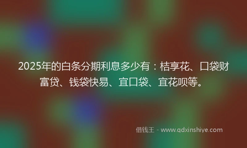 2025年的白条分期利息多少有：桔享花、口袋财富贷、钱袋快易、宜口袋、宜花呗等。