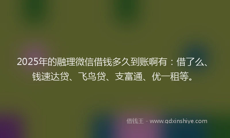 2025年的融理微信借钱多久到账啊有：借了么、钱速达贷、飞鸟贷、支富通、优一租等。