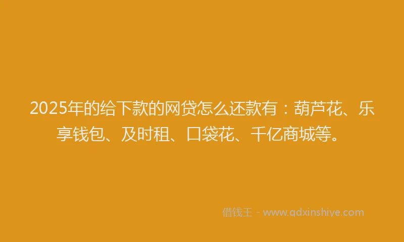 2025年的给下款的网贷怎么还款有：葫芦花、乐享钱包、及时租、口袋花、千亿商城等。