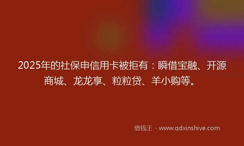 2025年的社保申信用卡被拒有：瞬借宝融、开源商城、龙龙享、粒粒贷、羊小购等。