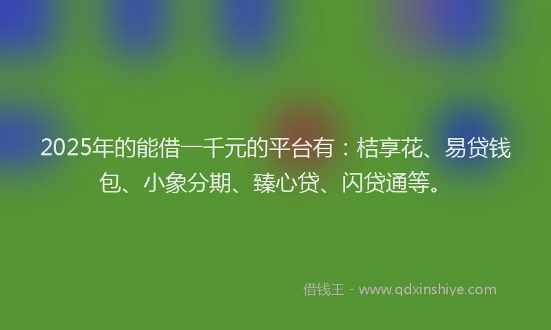 2025年的能借一千元的平台有：桔享花、易贷钱包、小象分期、臻心贷、闪贷通等。