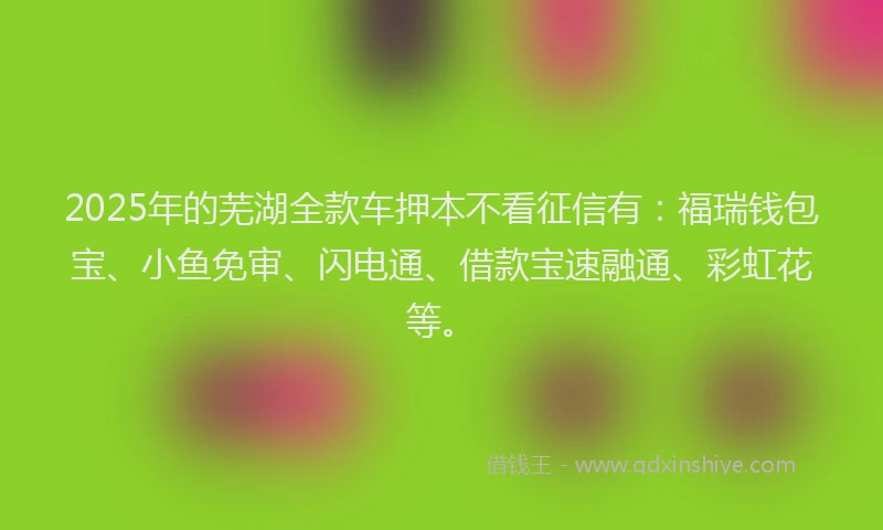 2025年的芜湖全款车押本不看征信有：福瑞钱包宝、小鱼免审、闪电通、借款宝速融通、彩虹花等。